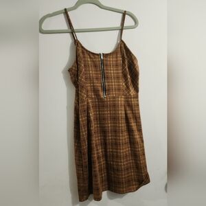 No Boundaries Sleeveless Brown Plaid Mini Bodycon Dress, Size M